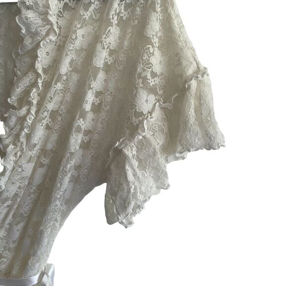 LACE Short Sleeve Wrap Tie-Waist Mini Robe Cream One Size - Picture 3 of 7